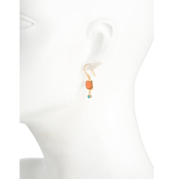 SHAANTI JEWELS  India 18kt Gp Sterling Silver Carnelian Turquoise Earrings - Picture 2 of 2